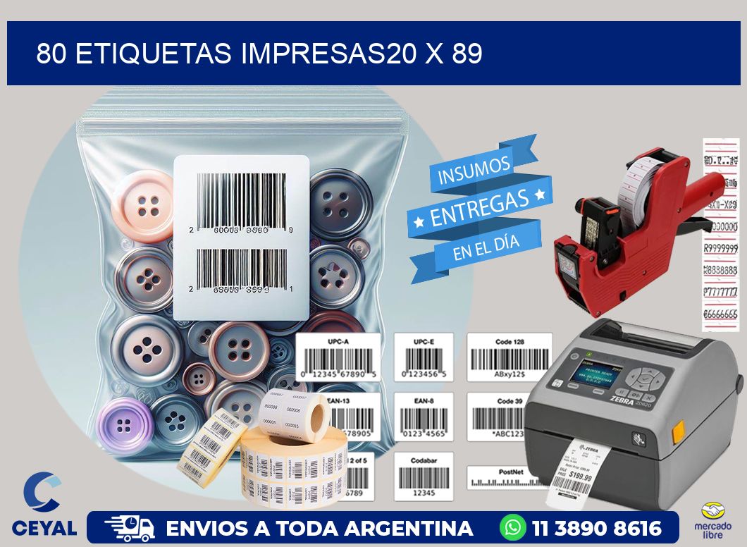 80 ETIQUETAS IMPRESAS20 x 89