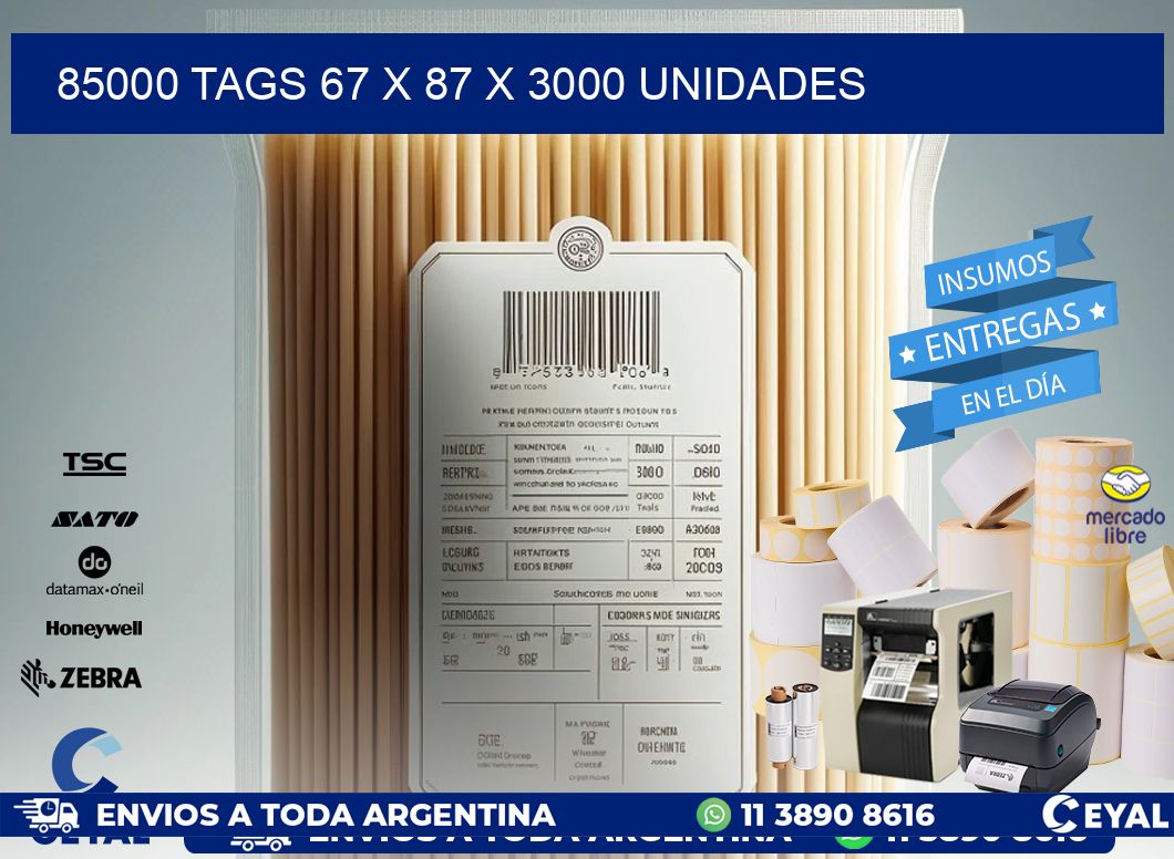 85000 TAGS 67 x 87 X 3000 UNIDADES