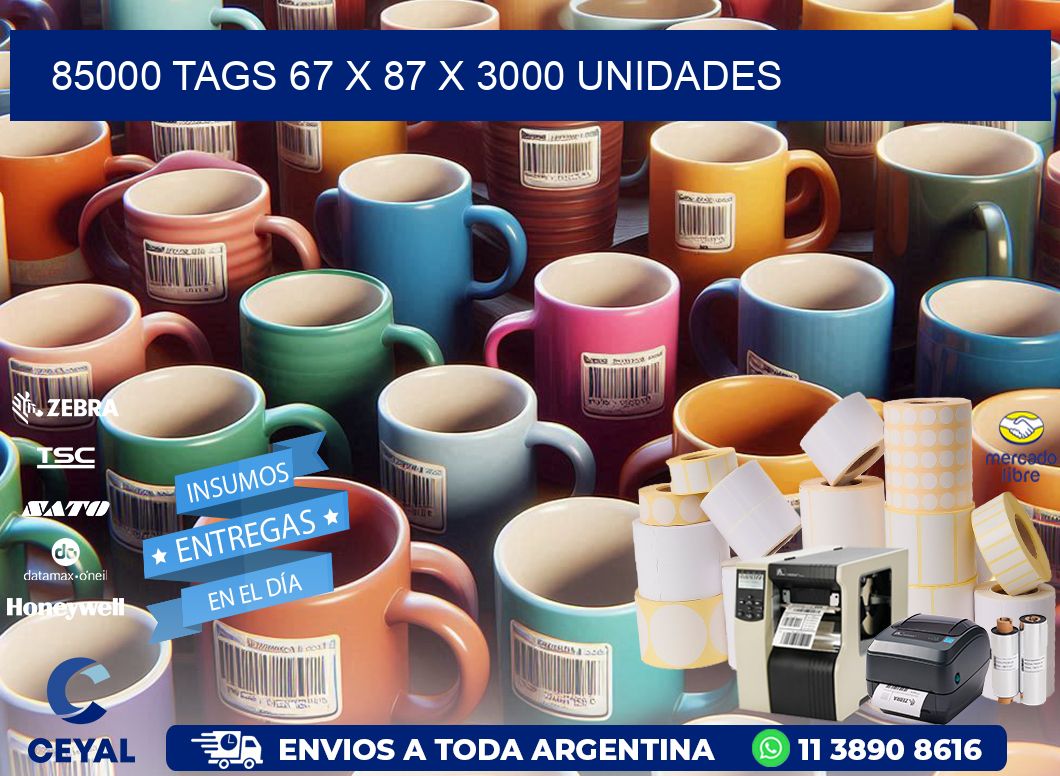 85000 TAGS 67 x 87 X 3000 UNIDADES