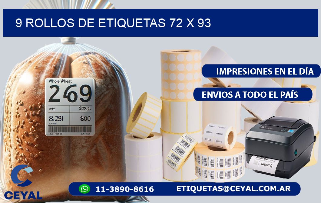 9 ROLLOS DE ETIQUETAS 72 x 93