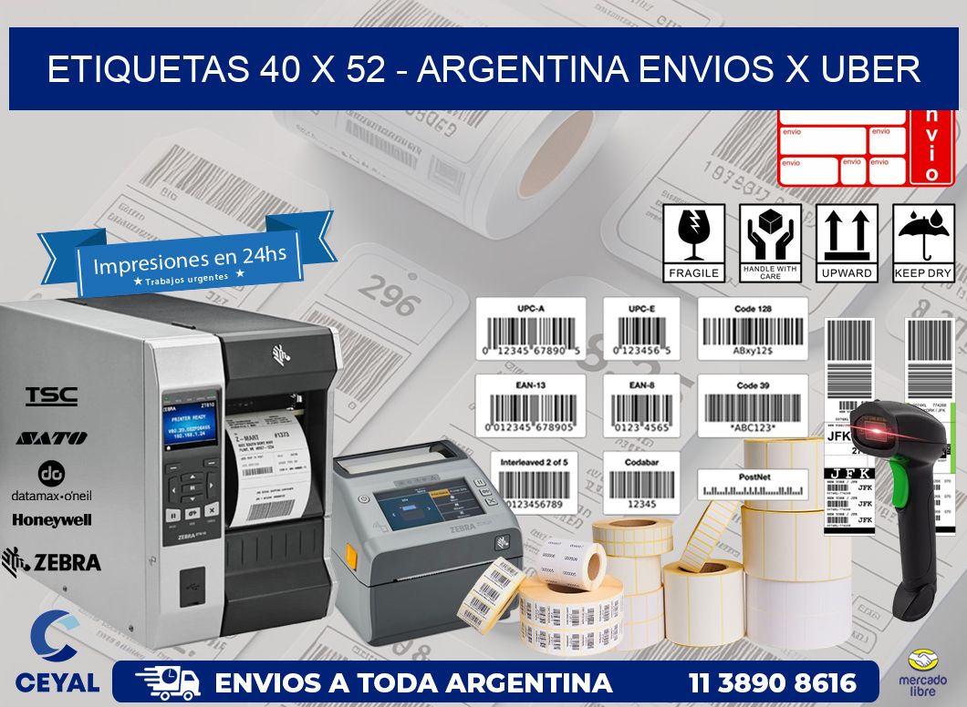 ETIQUETAS 40 x 52 - ARGENTINA ENVIOS X UBER