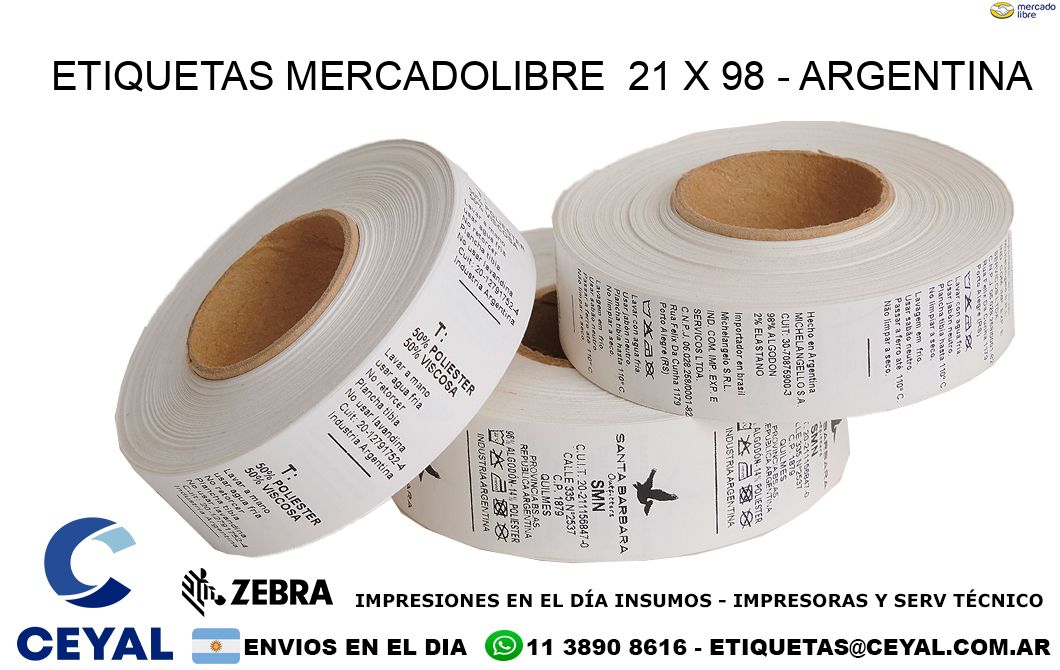 ETIQUETAS MERCADOLIBRE  21 x 98 - ARGENTINA