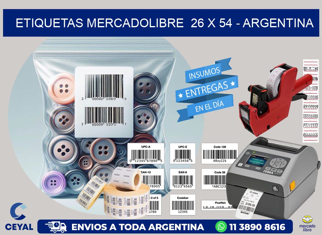 ETIQUETAS MERCADOLIBRE  26 x 54 - ARGENTINA