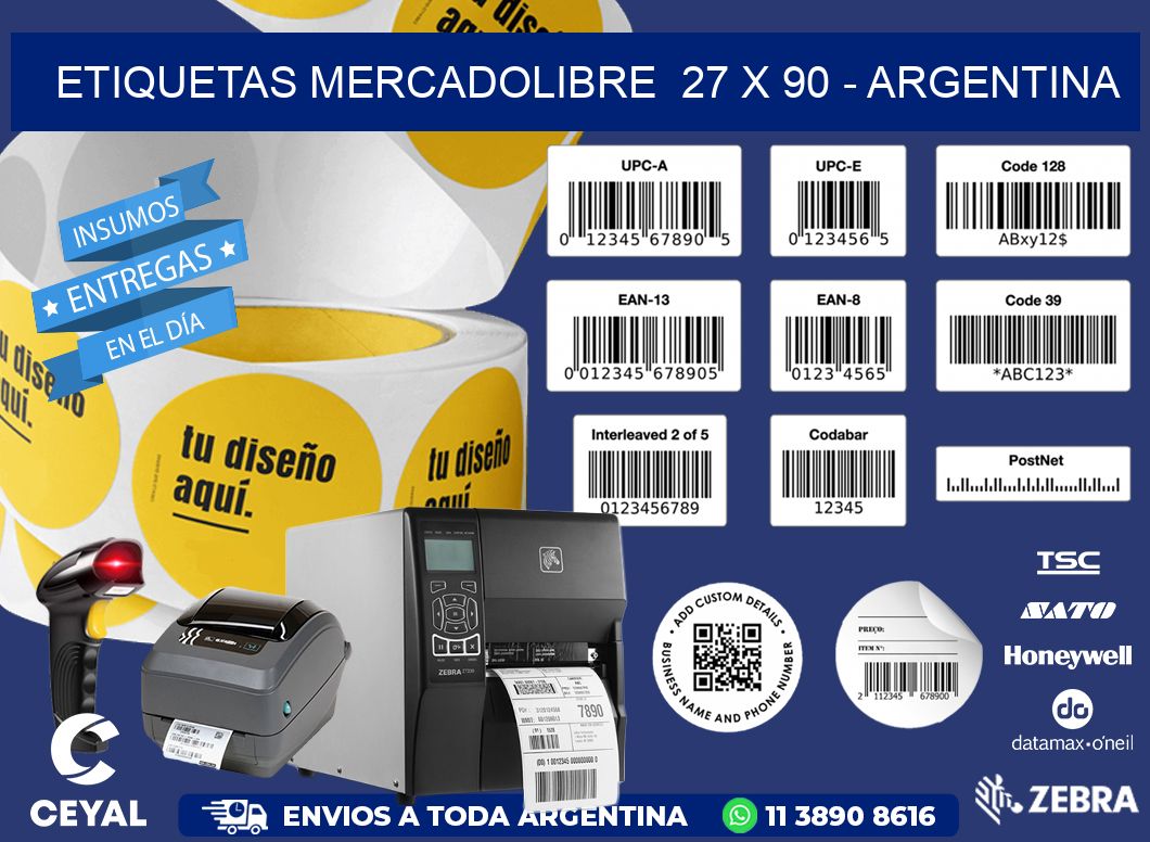 ETIQUETAS MERCADOLIBRE  27 x 90 - ARGENTINA