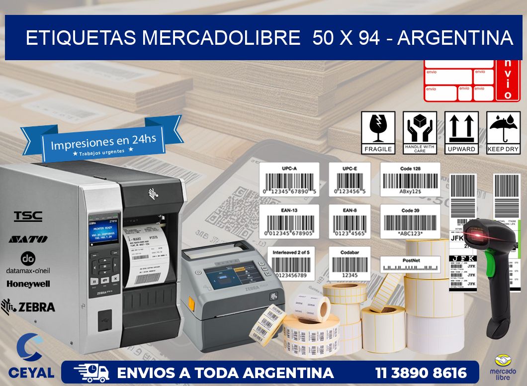 ETIQUETAS MERCADOLIBRE  50 x 94 - ARGENTINA