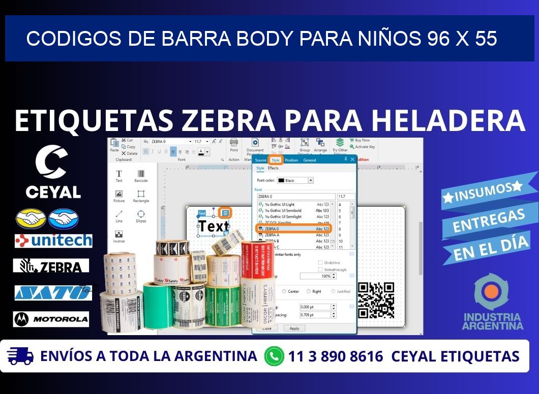 CODIGOS DE BARRA BODY PARA NIÑOS 96 x 55