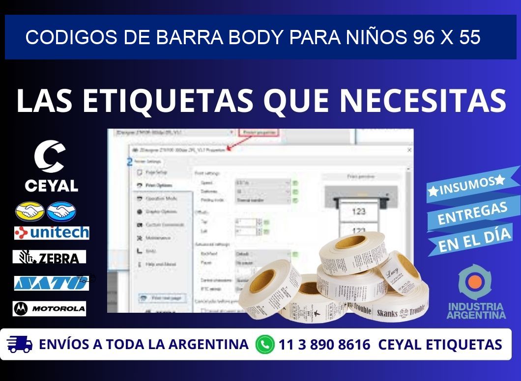 CODIGOS DE BARRA BODY PARA NIÑOS 96 x 55