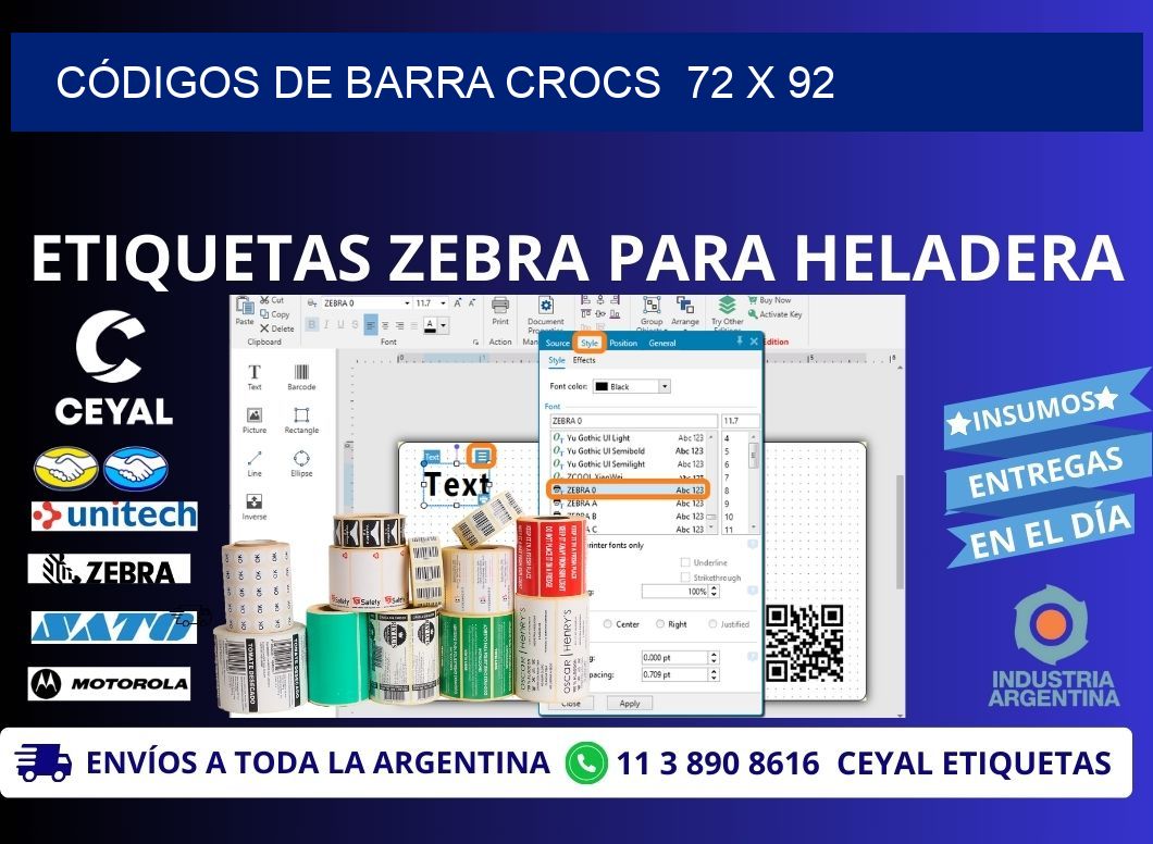 CÓDIGOS DE BARRA CROCS  72 x 92