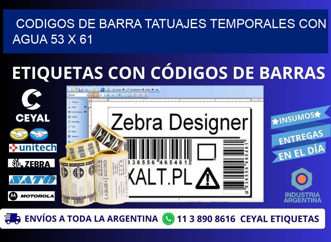 CODIGOS DE BARRA TATUAJES TEMPORALES CON AGUA 53 x 61