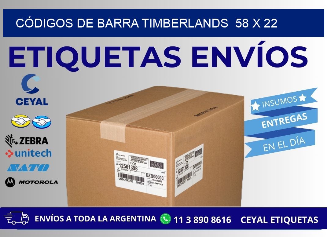 CÓDIGOS DE BARRA TIMBERLANDS  58 x 22