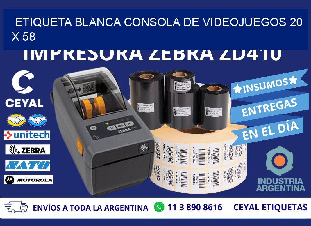 ETIQUETA BLANCA CONSOLA DE VIDEOJUEGOS 20 x 58