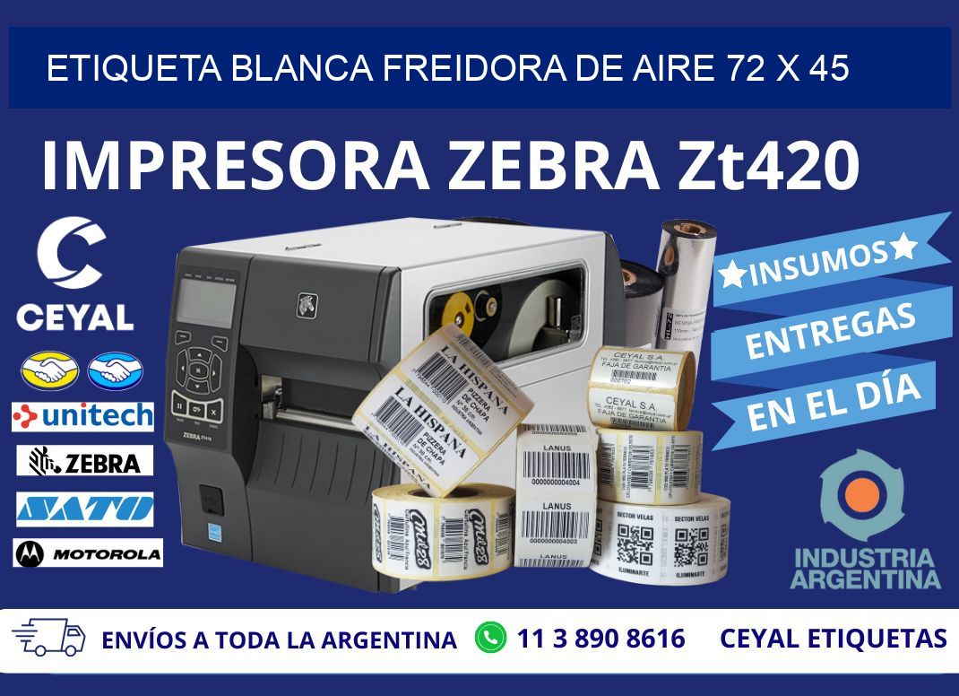 ETIQUETA BLANCA FREIDORA DE AIRE 72 x 45