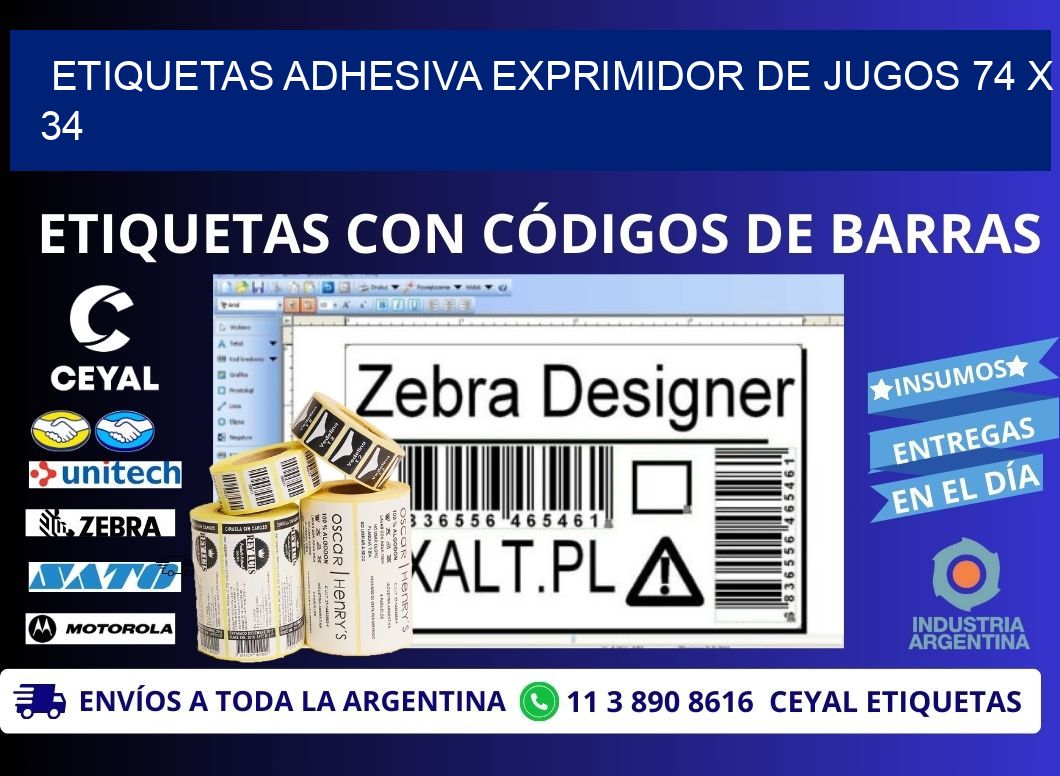 ETIQUETAS ADHESIVA EXPRIMIDOR DE JUGOS 74 x 34