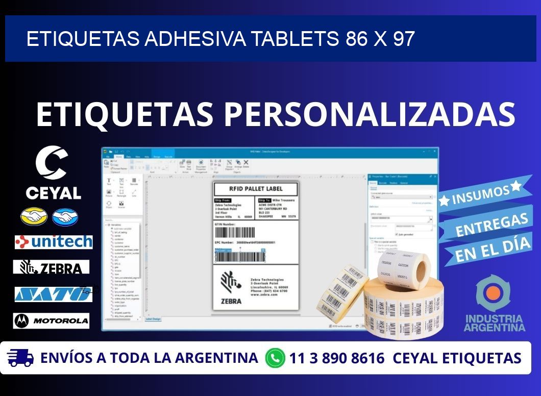 ETIQUETAS ADHESIVA TABLETS 86 x 97