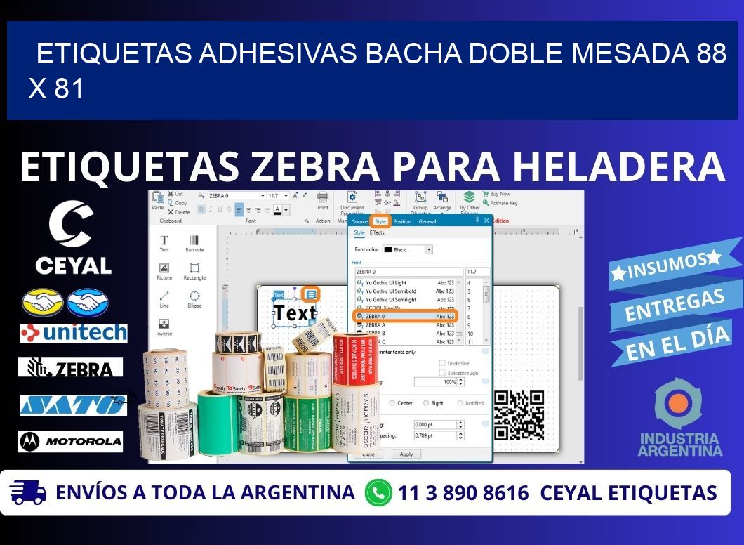 ETIQUETAS ADHESIVAS BACHA DOBLE MESADA 88 x 81