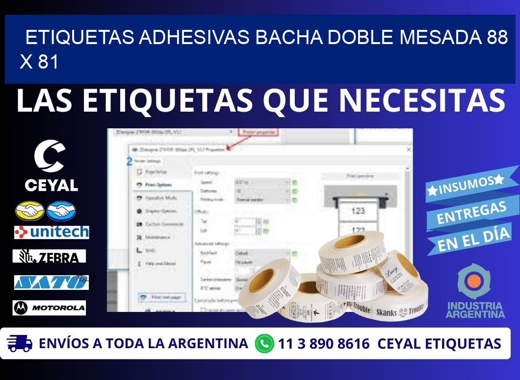 ETIQUETAS ADHESIVAS BACHA DOBLE MESADA 88 x 81