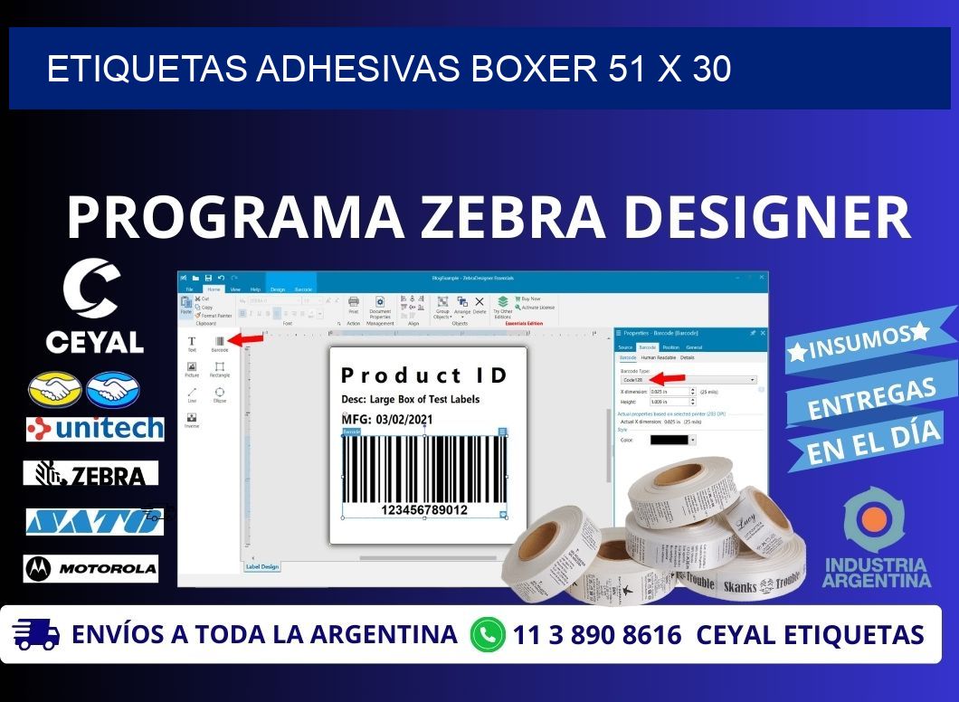 ETIQUETAS ADHESIVAS BOXER 51 x 30