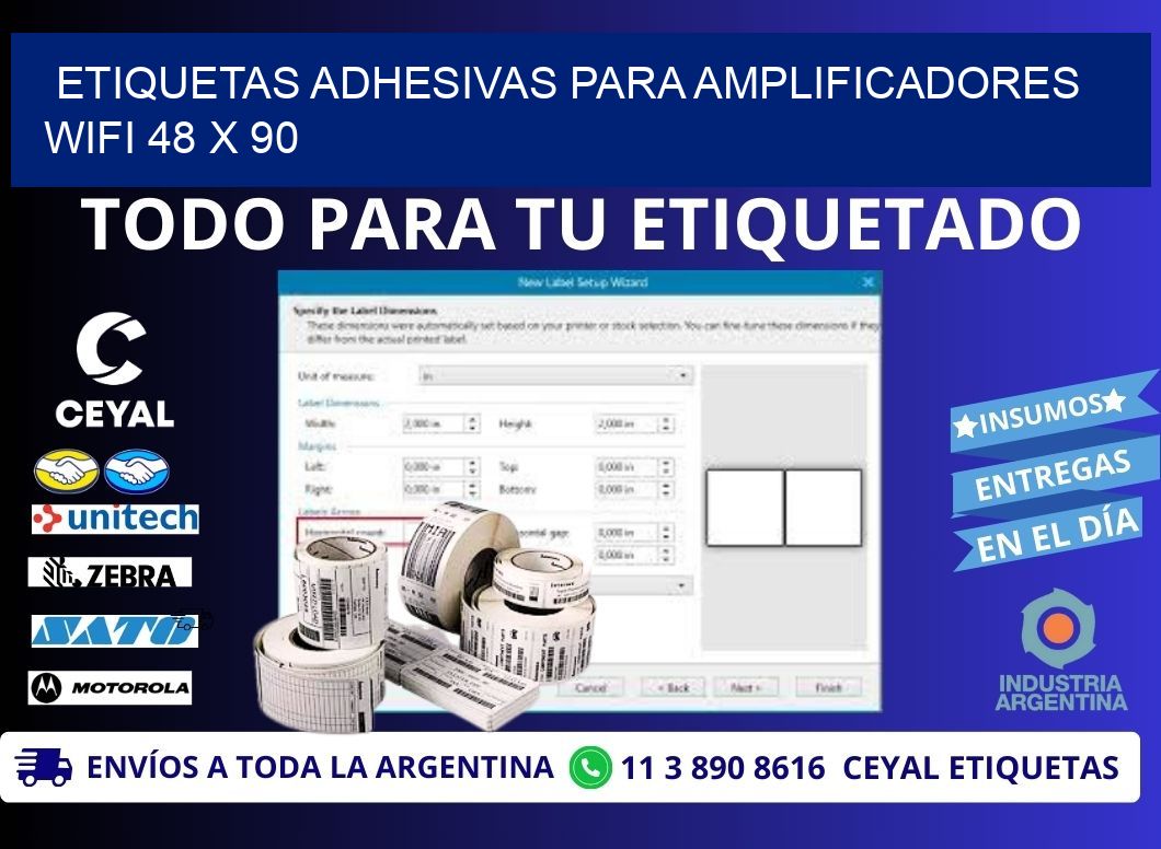 ETIQUETAS ADHESIVAS PARA AMPLIFICADORES WIFI 48 x 90