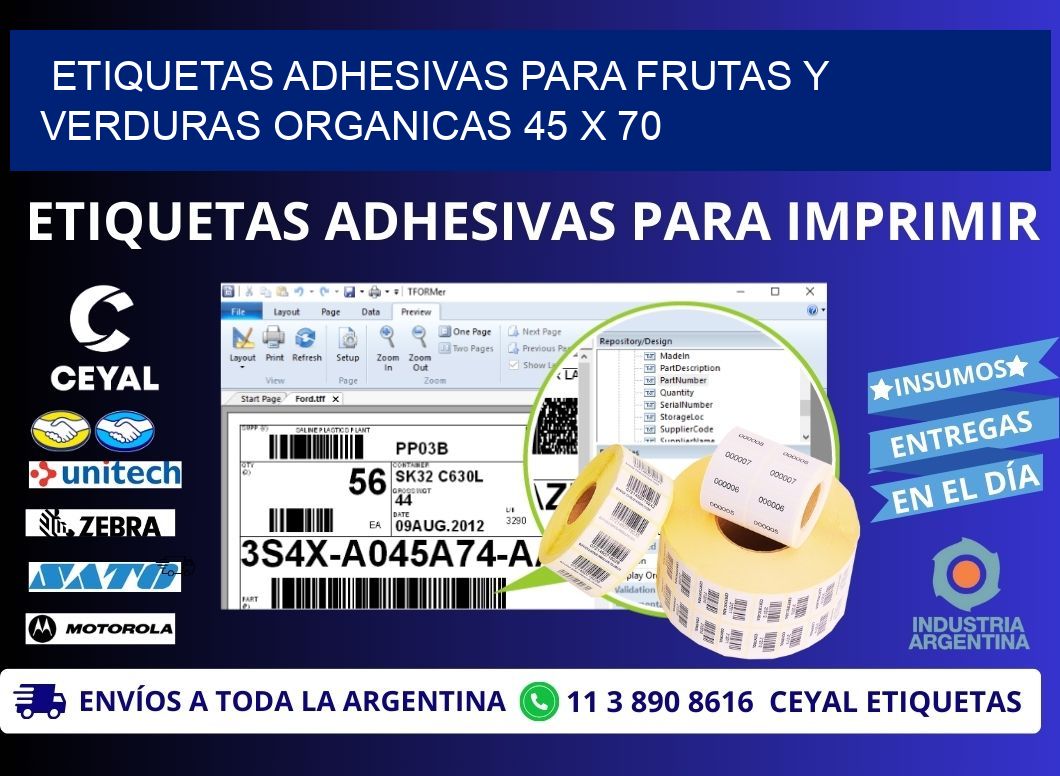 ETIQUETAS ADHESIVAS PARA FRUTAS Y VERDURAS ORGANICAS 45 x 70