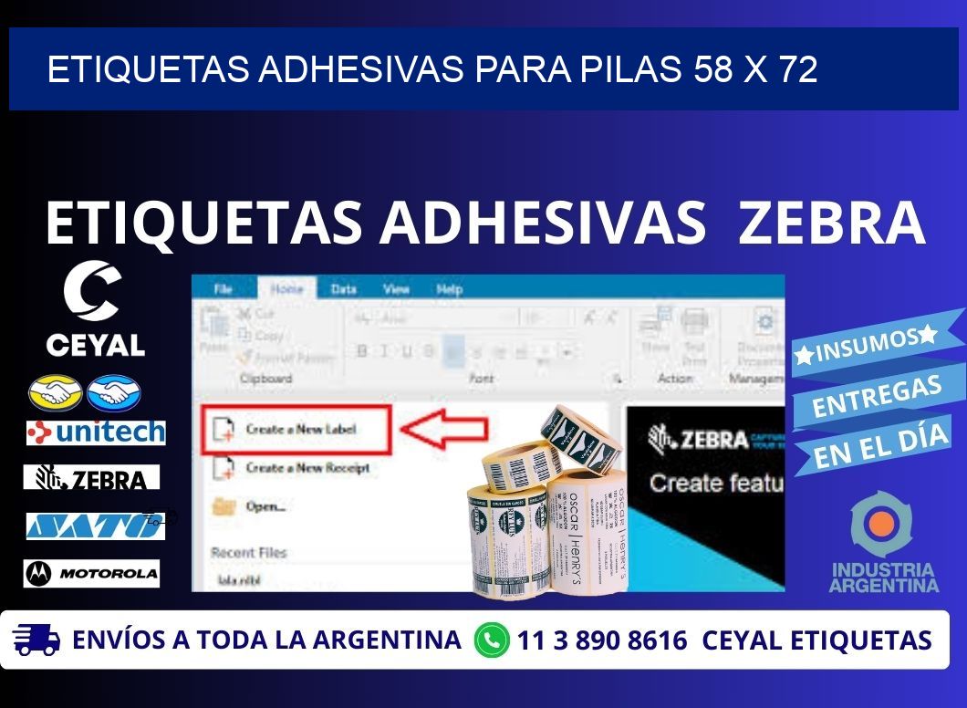 ETIQUETAS ADHESIVAS PARA PILAS 58 x 72