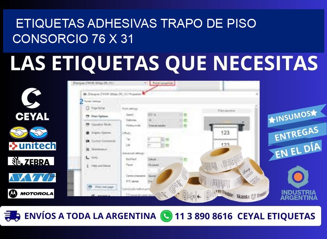 ETIQUETAS ADHESIVAS TRAPO DE PISO CONSORCIO 76 x 31