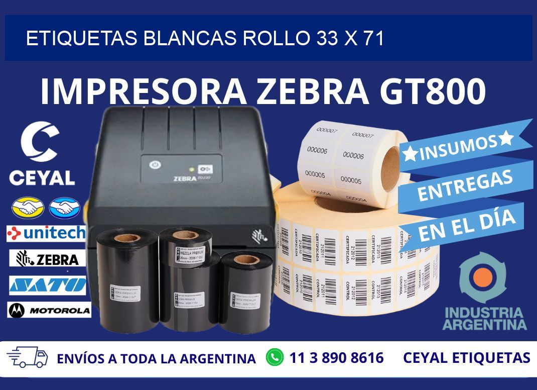 ETIQUETAS BLANCAS ROLLO 33 x 71