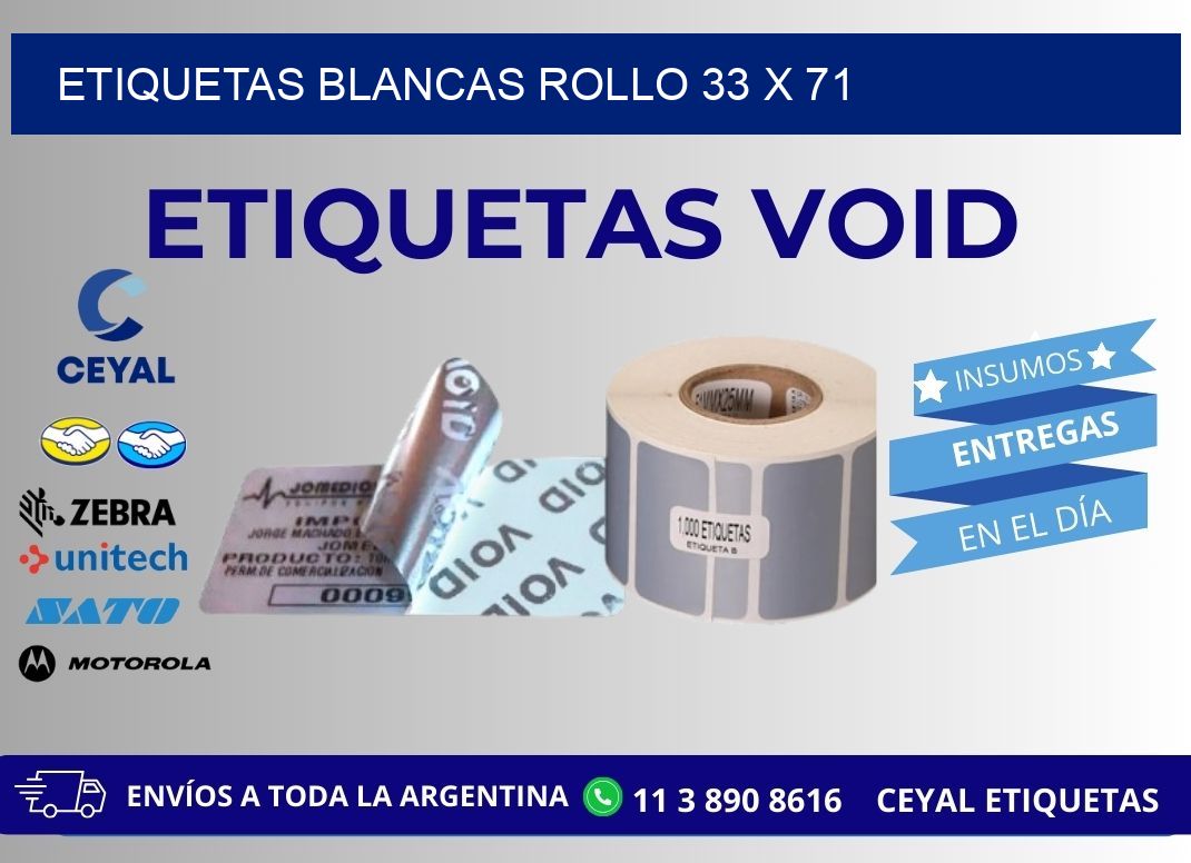 ETIQUETAS BLANCAS ROLLO 33 x 71