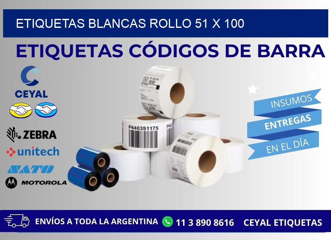 ETIQUETAS BLANCAS ROLLO 51 x 100