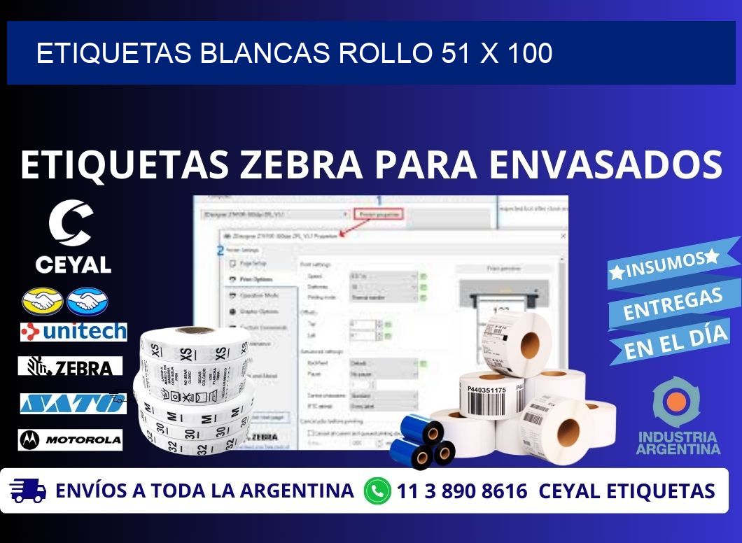 ETIQUETAS BLANCAS ROLLO 51 x 100