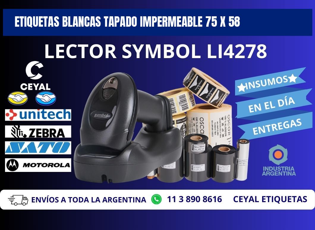 ETIQUETAS BLANCAS TAPADO IMPERMEABLE 75 x 58