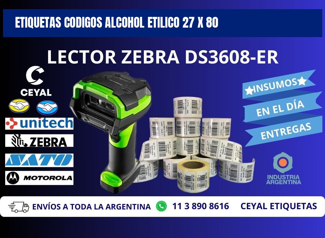 ETIQUETAS CODIGOS ALCOHOL ETILICO 27 x 80