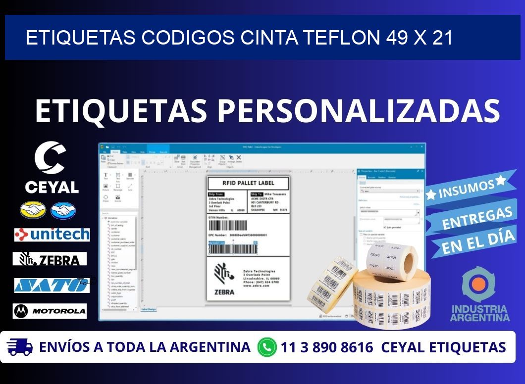 ETIQUETAS CODIGOS CINTA TEFLON 49 x 21