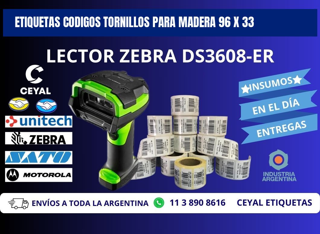 ETIQUETAS CODIGOS TORNILLOS PARA MADERA 96 x 33