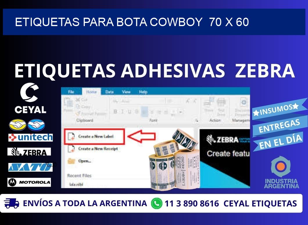 ETIQUETAS PARA BOTA COWBOY  70 x 60