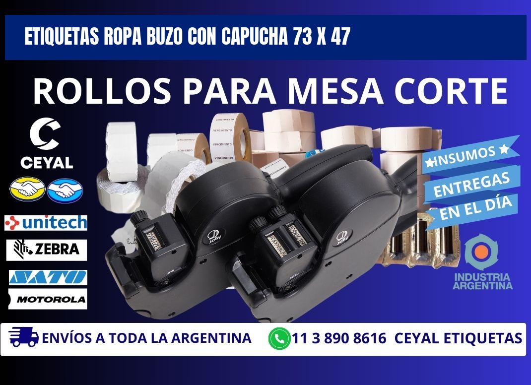 ETIQUETAS ROPA BUZO CON CAPUCHA 73 x 47