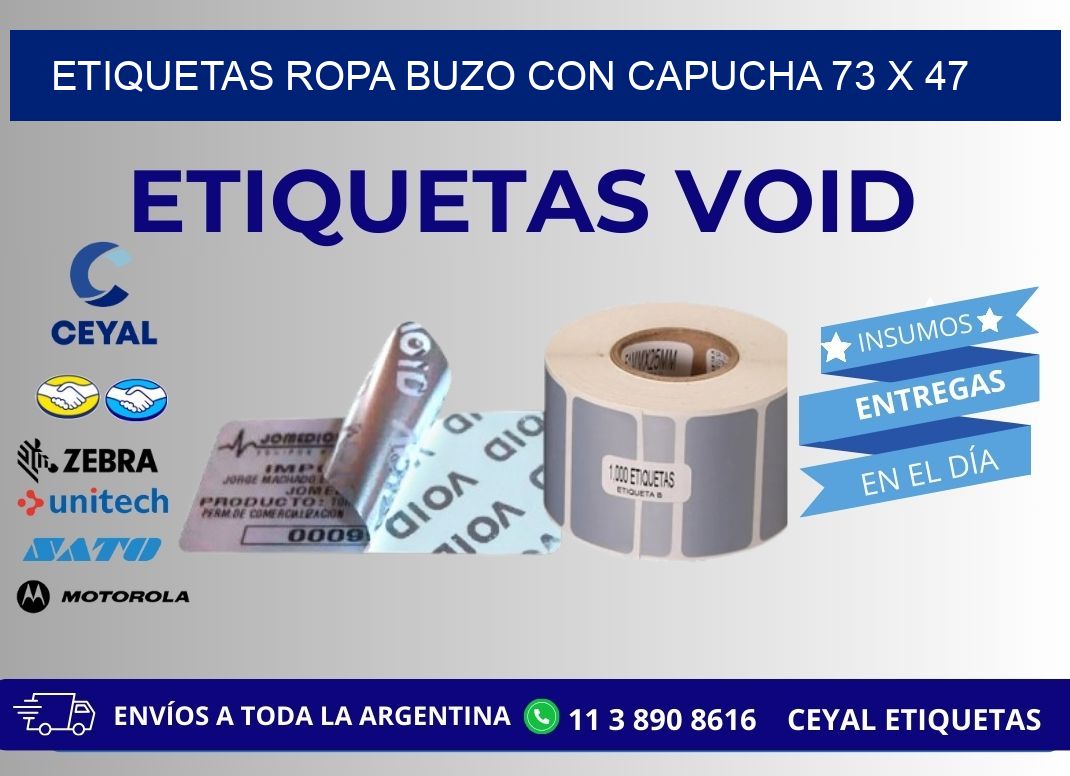 ETIQUETAS ROPA BUZO CON CAPUCHA 73 x 47