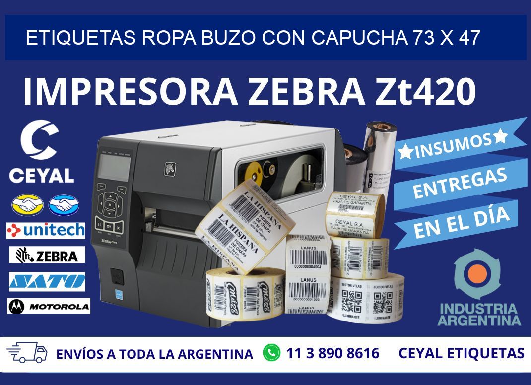 ETIQUETAS ROPA BUZO CON CAPUCHA 73 x 47