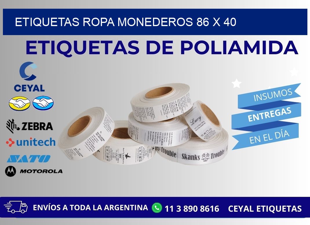 ETIQUETAS ROPA MONEDEROS 86 x 40