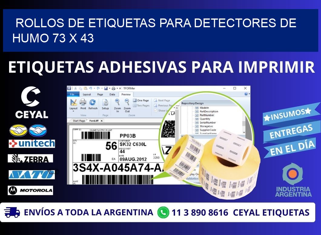 ROLLOS DE ETIQUETAS PARA DETECTORES DE HUMO 73 x 43