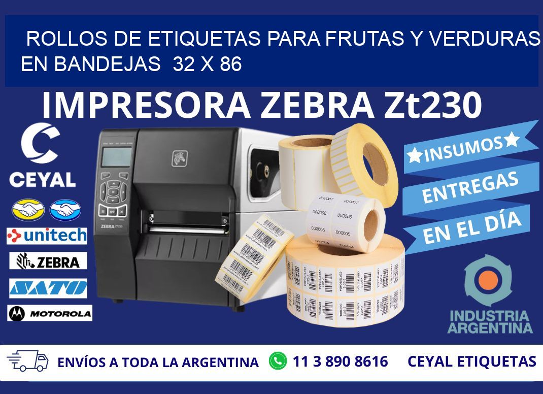ROLLOS DE ETIQUETAS PARA FRUTAS Y VERDURAS EN BANDEJAS 32 x 86