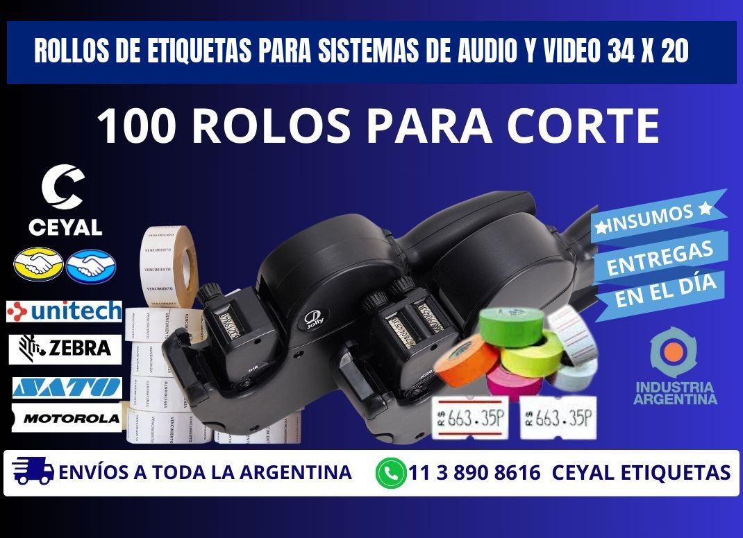 ROLLOS DE ETIQUETAS PARA SISTEMAS DE AUDIO Y VIDEO 34 x 20