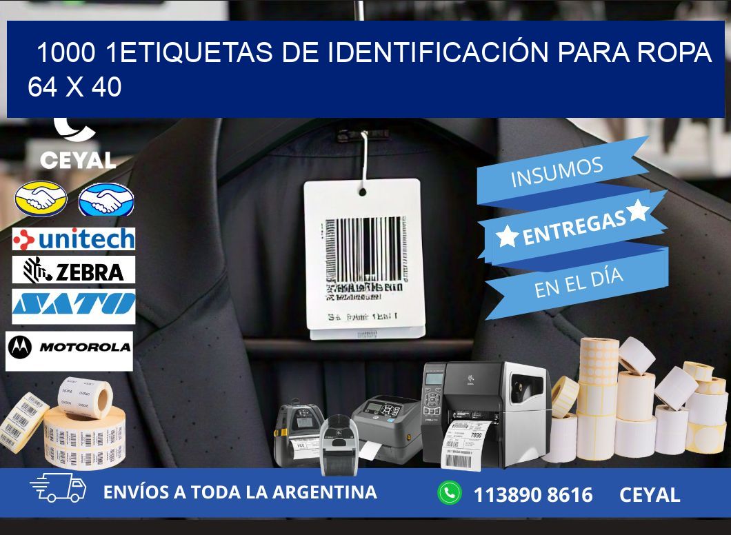 1000 1ETIQUETAS DE IDENTIFICACIÓN PARA ROPA 64 x 40