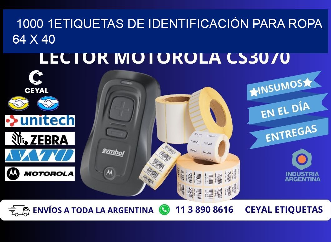 1000 1ETIQUETAS DE IDENTIFICACIÓN PARA ROPA 64 x 40