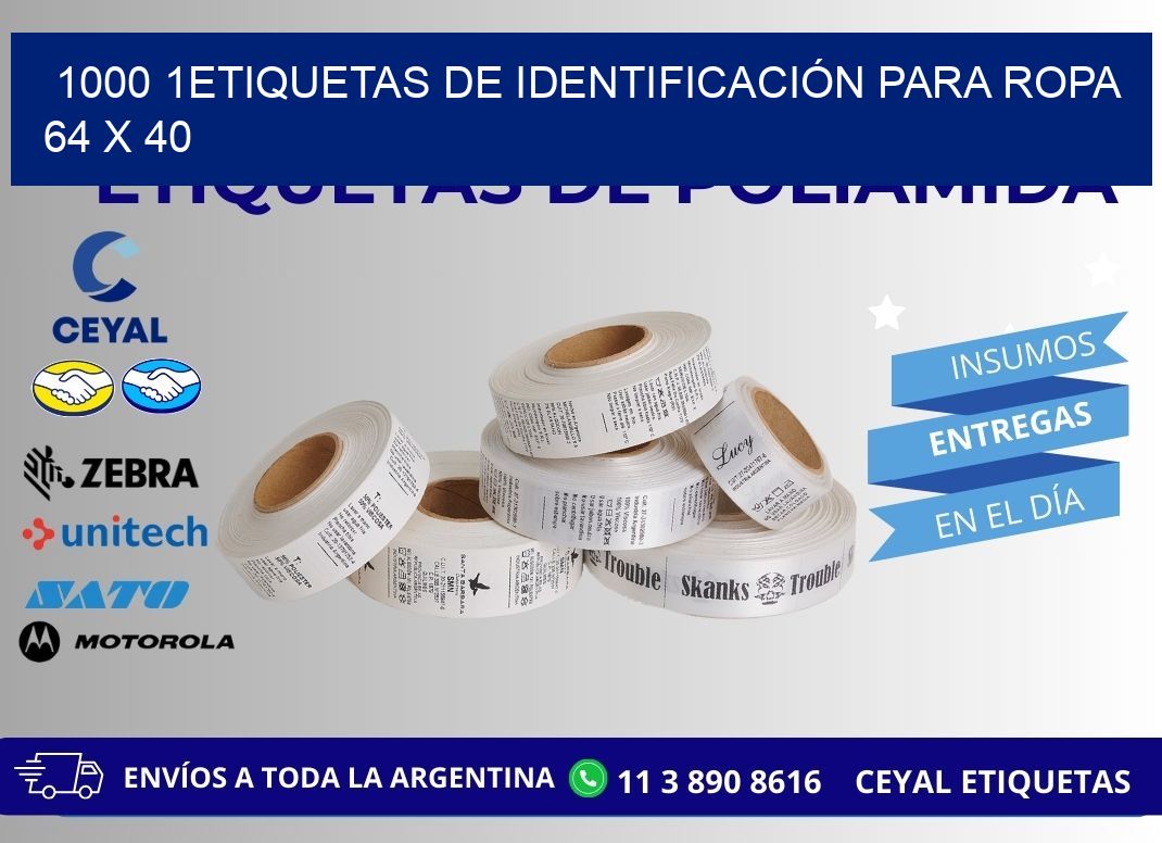 1000 1ETIQUETAS DE IDENTIFICACIÓN PARA ROPA 64 x 40