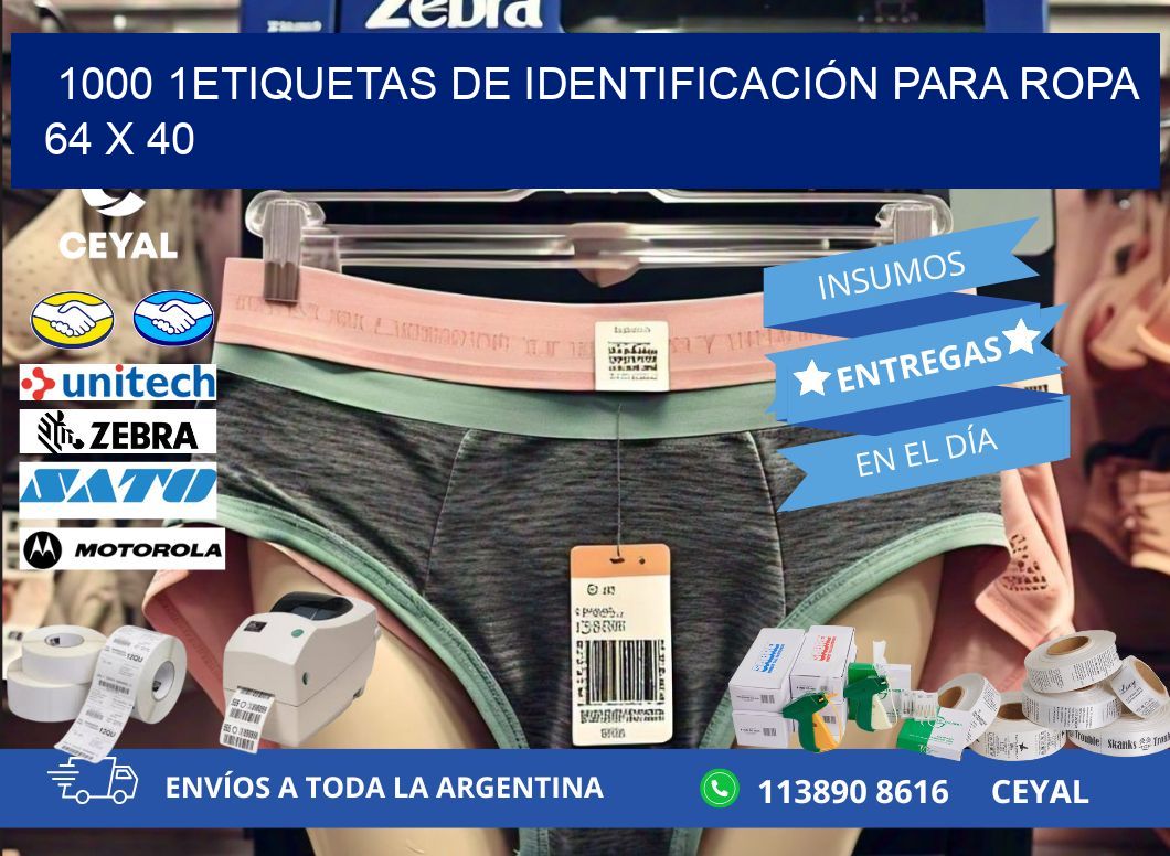 1000 1ETIQUETAS DE IDENTIFICACIÓN PARA ROPA 64 x 40