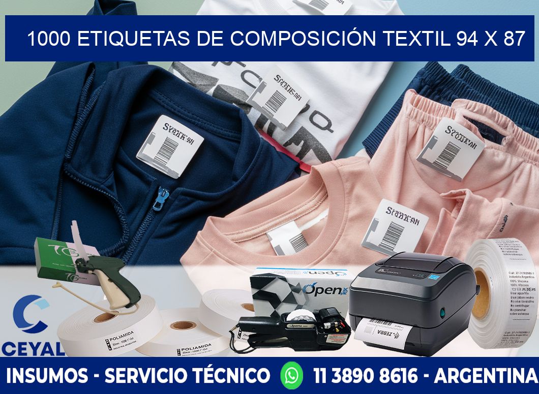 1000 ETIQUETAS DE COMPOSICIÓN TEXTIL 94 x 87