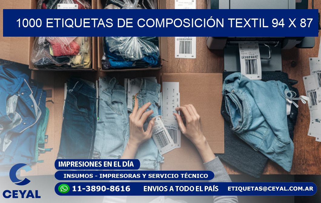 1000 ETIQUETAS DE COMPOSICIÓN TEXTIL 94 x 87