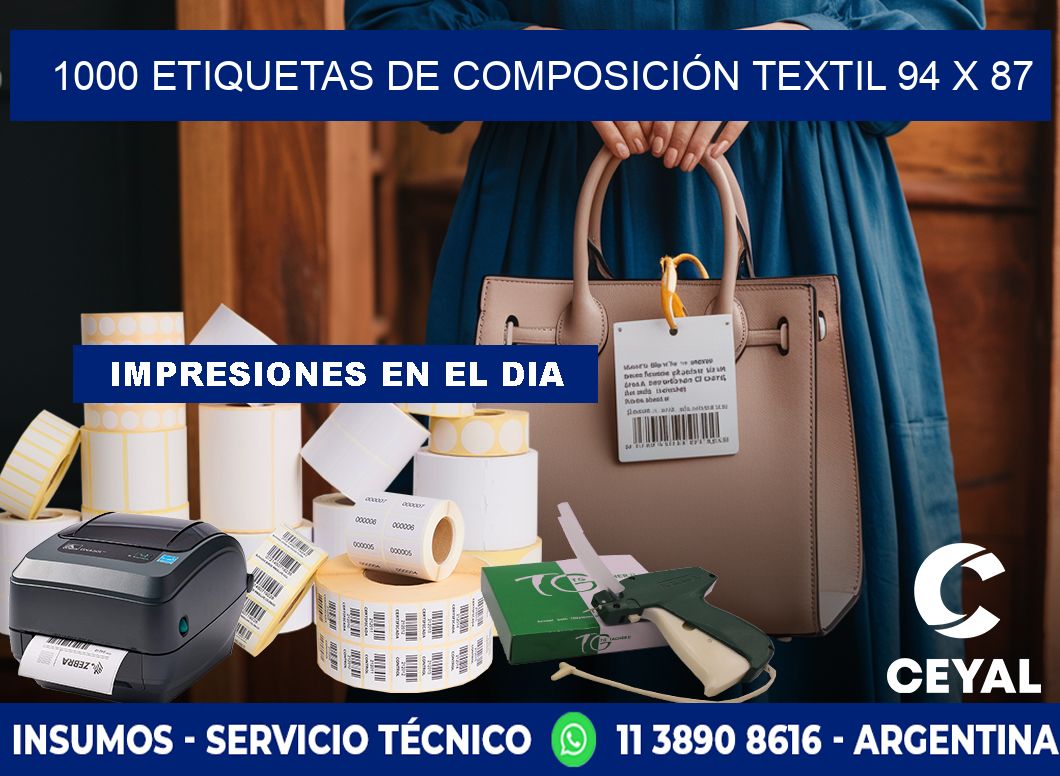 1000 ETIQUETAS DE COMPOSICIÓN TEXTIL 94 x 87