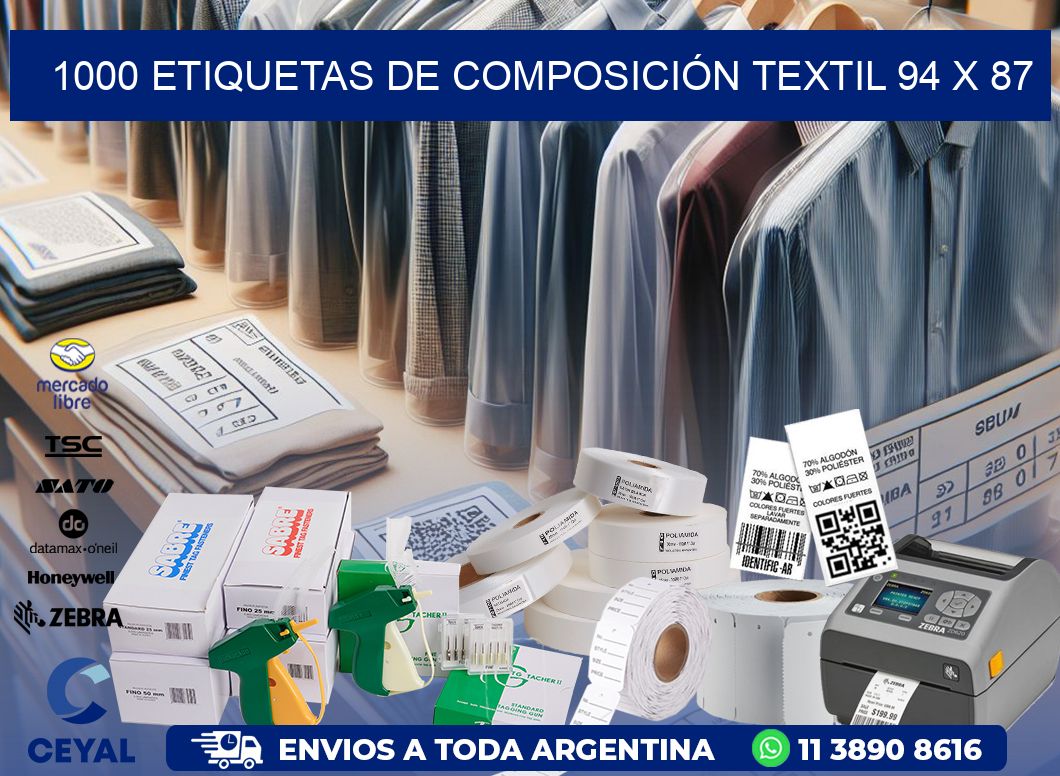 1000 ETIQUETAS DE COMPOSICIÓN TEXTIL 94 x 87