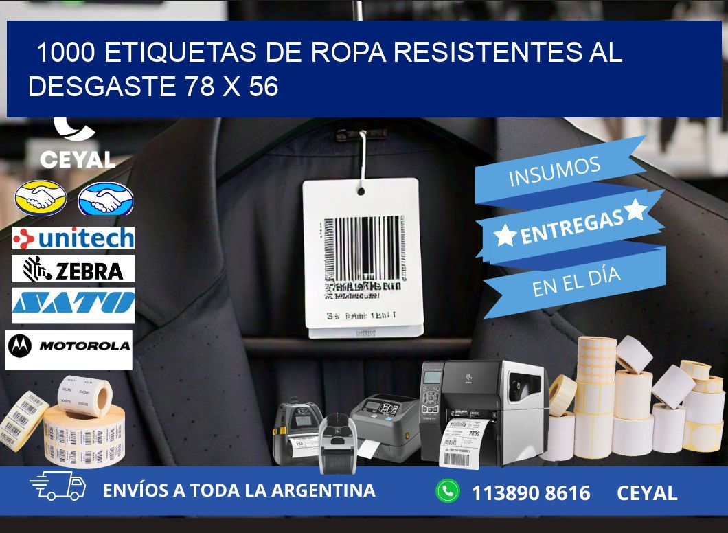 1000 ETIQUETAS DE ROPA RESISTENTES AL DESGASTE 78 x 56